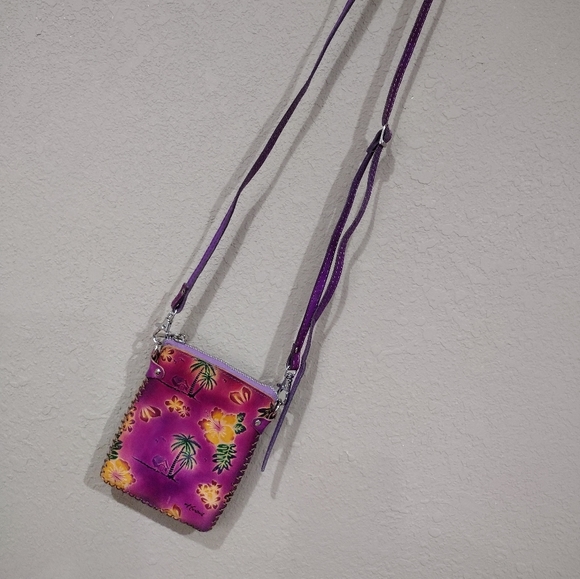 🌺🌴 Aloha From Hawaii Genuine Leather Handtooled Crossbody Bag - Picture 7 of 10